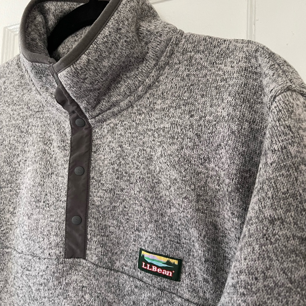 L.L.Bean Heather Grey Sweater Fleece Pullover with Snaps